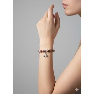 Pink Multicolor Stone Elephant Charm Beaded Stretch Bracelet‎ Chic